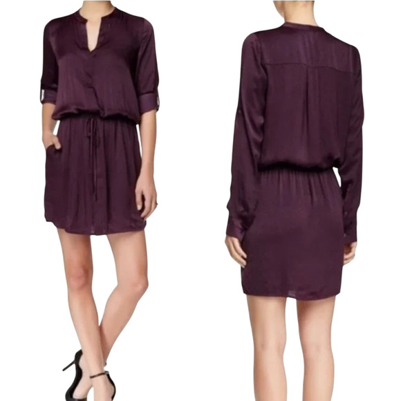 Vince Dresses & Skirts - Vince Button Up Shirt Dress Eggplant Cinched Waist
